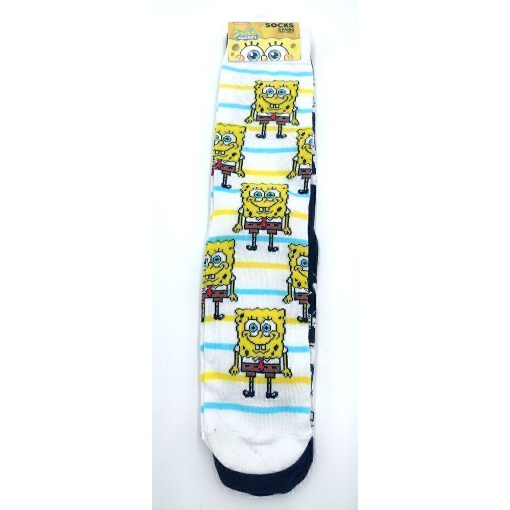 Sponge Bob Squarepants Socks 2 PAIR Size Medium Unisex Men Women and Kids